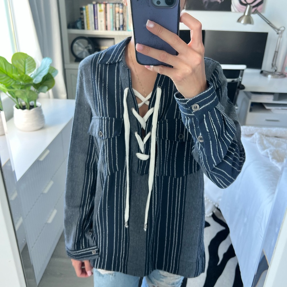 Navy and White Striped Top